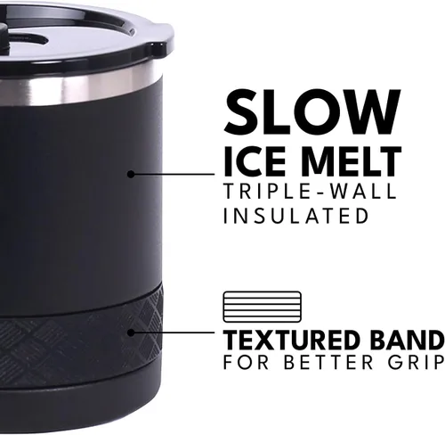 Miniatura 6 de Elemental Recess Vaso bajo de 10 oz, taza de acero inoxidable de triple pared con tapa de Tritan no fracturable, vaso de whisky aislado, taza