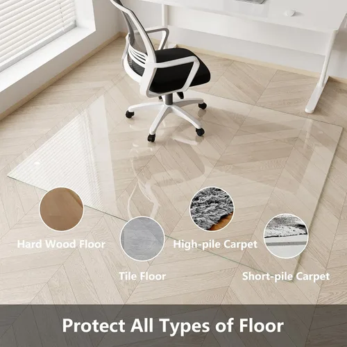 Miniatura 4 de Koonmi Tapete de cristal para silla de alfombra, 36 x 48 pulgadas, tapete de vidrio templado para silla de oficina, tapetes de vidrio con bordes