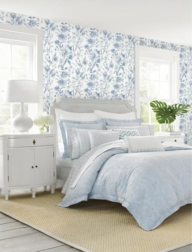 Miniatura 4 de Vinjiasin Papel tapiz autoadhesivo para despegar y pegar, papel de contacto floral azul moderno, papel de pared de loto para baño, dormitorio