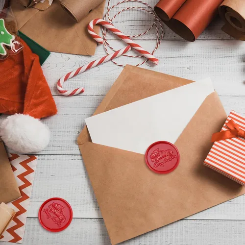 Miniatura 5 de Kit de sellos de cera de Navidad, sellos de cera de Navidad con mango de madera, 120 cuentas de sello de cera, cuchara para derretir cera y velas
