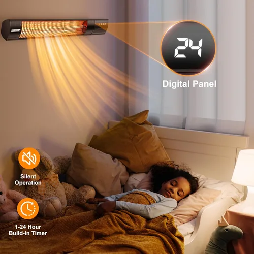 Miniatura 6 de Calentador eléctrico para patio, calentador de pared de 1500 W con control remoto y temporizador de 24 horas, calentador infrarrojo de carbono