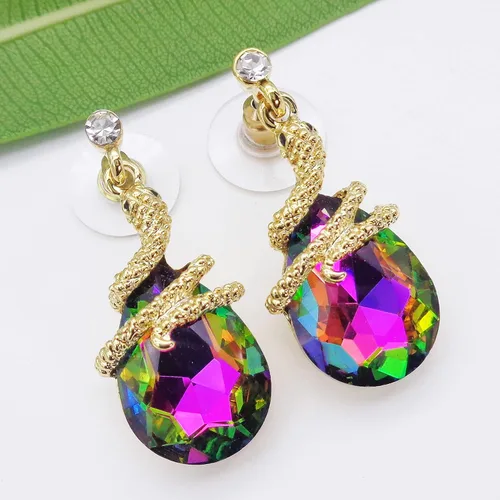 Miniatura 83 de Navachi Pendientes colgantes de gota de serpiente con forma de pera multicolor de cristal chapado en oro de 18 quilates