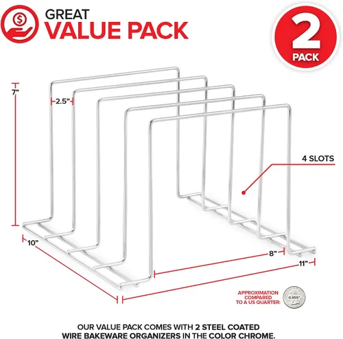 Miniatura 2 de Stock Your Home Organizador de gabinete de cocina, cromado (paquete de 2) soporte de acero para hornear con 4 ranuras para gabinete, organizador
