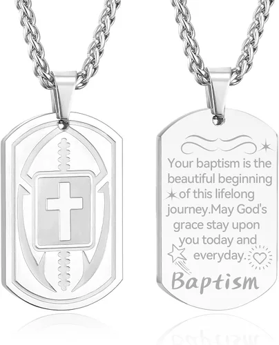 Miniatura 31 de Collar de cruz de versículo bíblico de fútbol para hombres, regalo religioso de acero inoxidable, joyería deportiva de fútbol, regalos de Pascua