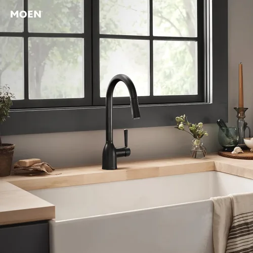 Miniatura 10 de Moen - Grifo de fregadero de cocina de arco alto de una sola llave con limpiador eléctrico, grifo de cocina moderno con rociador extraíble