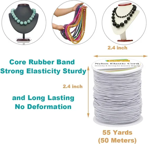 Miniatura 3 de EuTengHao Cuerda elástica de 0.059 in para pulsera, nailon satinado blanco, cordón elástico de 164.0 ft Whie