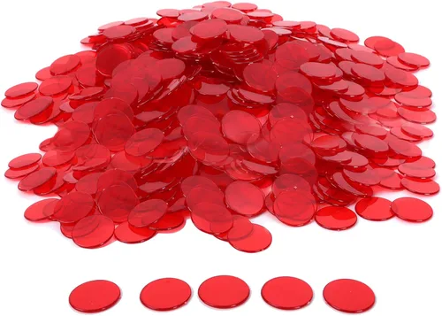 GSE Games & Sports Expert Chips de bingo rojos, 500 fichas de conteo transparentes de alto contraste de 3/4 pulgadas para juegos de bingo, fiestas