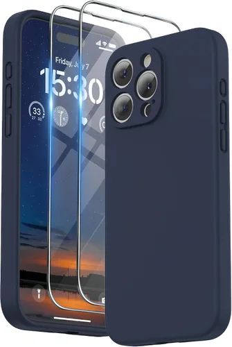 Miniatura 12 de SURPHY Funda diseñada para iPhone 15 Pro Max con protector de pantalla y cordón, correa de teléfono y funda de silicona líquida para teléfono