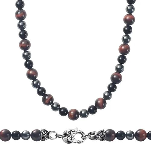 WESTMIAJW Collar de cuentas de ónix magnético para hombre, hematita, ojo de tigre, cadena de piedras preciosas naturales, 50607029.5 in