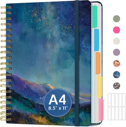 Miniatura 8 de Cuadernos grandes de espiral rayados para el trabajo con divisores y pestañas extraíbles, 8.5 x 11 pulgadas, bonito cuaderno de tapa dura de 5 A