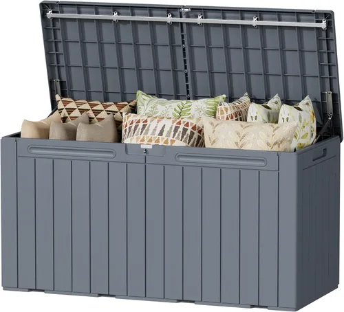 Miniatura 21 de Devoko 29 Gallon Waterproof Outdoor Storage Box Resin Deck Box Lockable and UV Resistant for Patio Furniture, Garden Tools (Black, 29 Gallon)