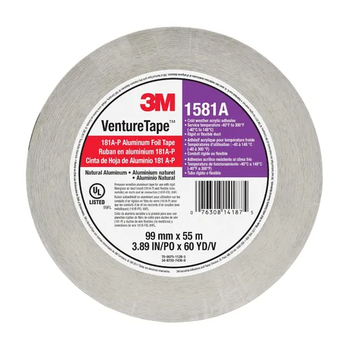 Miniatura 2 de Cinta de lámina de aluminio 3M Venture Tape UL181A-P 1581A, sellado de conductos rígidos y flexibles, duradera, adherencia en clima frío, 3.89