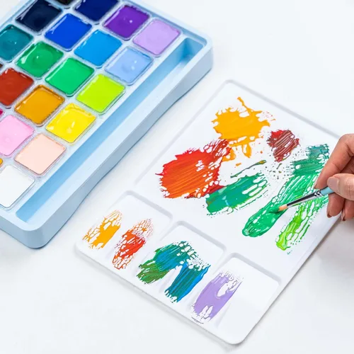 Miniatura 7 de HIMI - Juego de pinturas gouache con 3 pinceles de pintura, 24 colores, 1 onza (30 g) cada una, diseño de envase de gelatina, pintura no tóxica