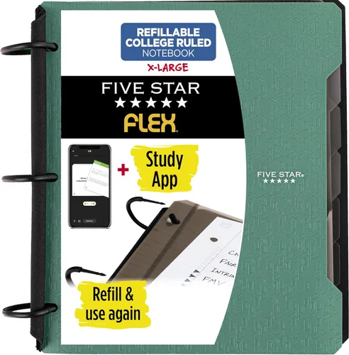 Miniatura 15 de Five Star Flex - Cuaderno recargable + aplicación de estudio, papel rayado universitario y carpeta de anillos TechLock de 1-1/2 pulgadas
