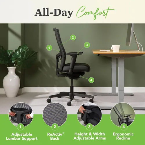 Miniatura 4 de HON Ignition 2.0 ReActiv - Silla de oficina ergonómica, silla de escritorio de malla con soporte lumbar, inclinación de sincronización avanzada