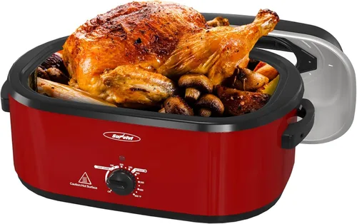 Miniatura 11 de Sunvivi Horno asador eléctrico con tapa visible, horno asador de pavo de 24 cuartos de galón con sartén y estante extraíbles, acero inoxidable