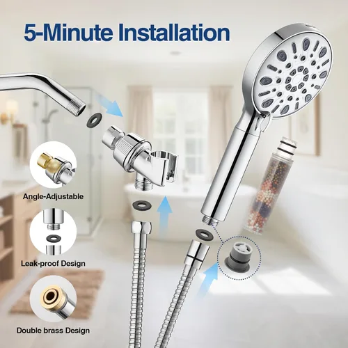 Miniatura 9 de Cabezal de ducha filtrado con 8 modos de pulverización, filtro de ducha de mano de alta presión para cabezal de ducha de filtro de agua dura