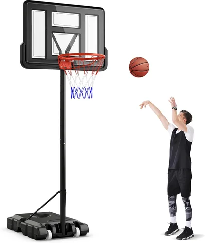 Miniatura 9 de Goplus Aro de baloncesto portátil, portería de baloncesto ajustable de altura de 10 pies con tablero trasero inastillable de 44 pulgadas, soporte