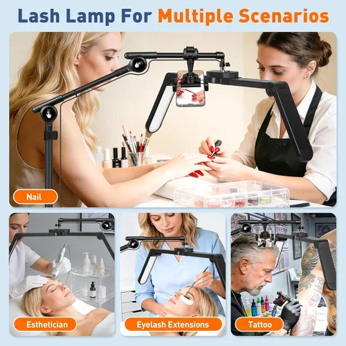 Miniatura 8 de KIRKAS Luz de media luna para extensiones de pestañas, tatuadores, luz LED de tecnología de pestañas mejorada con base rodante de 4 ruedas, lámpara