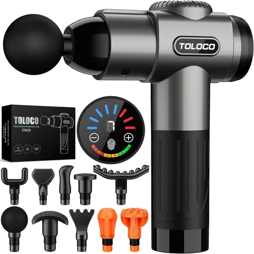 Pistola para masajes Toloco–T11 Pro, de mano, para tejido muscular profundo, masajeador corporal deportivo, taladro portátil, motor de escobillas