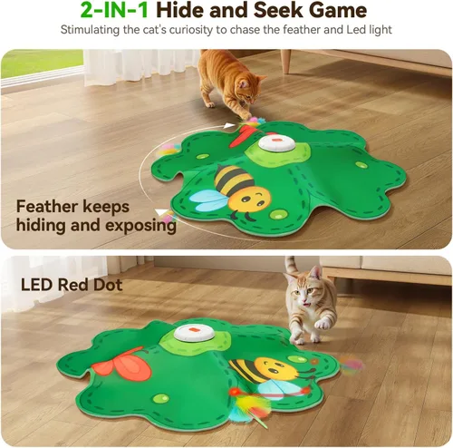 Miniatura 2 de FEELNEEDY Juguetes recargables para gatos, juego interactivo de escondite 2 en 1, juguete de gato con punto LED rojo móvil, plumas ocultas, juguetes