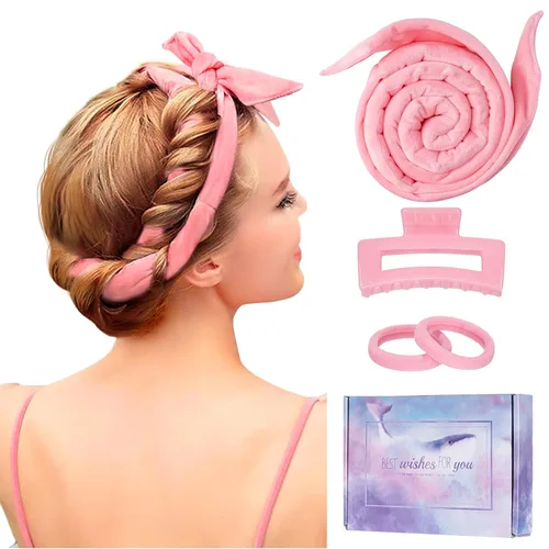 Rizadores de cabello sin calor extra largos de 60 pulgadas mejorados para dormir, rodillos de pelo sin calor (rosa)