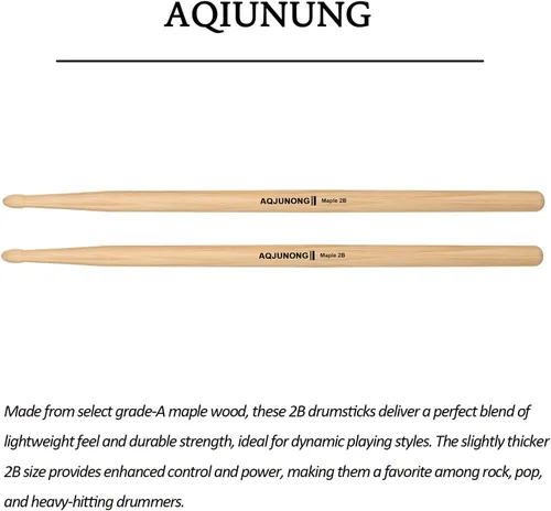 Miniatura 4 de Baquetas AQJUNONG, 12 pares de baquetas de arce 2B Punta clásica de madera de arce, tambor acústico, juego electrónico, accesorios de percusión