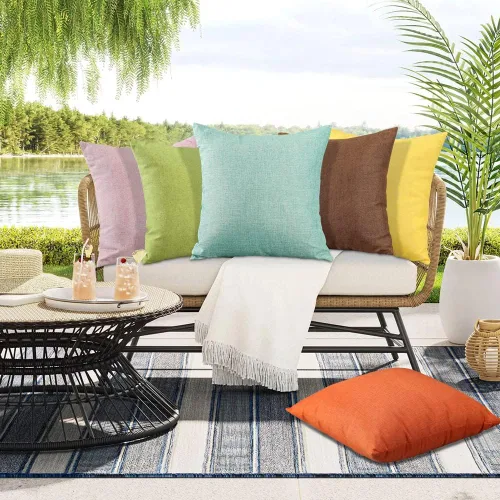 Miniatura 8 de OTOSTAR Juego de 4 fundas de almohada impermeables para exteriores, fundas decorativas para cojines de jardín, fundas de almohada cuadradas