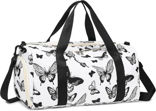 Bolsa de deporte para gimnasio, bolsa de lona con bolsillo húmedo, bolsa de fin de semana con bolsa impermeable para zapatos y agujero de aire para