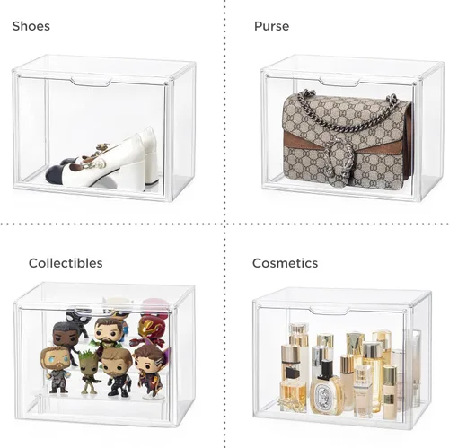 Miniatura 30 de HBlife Paquete de 3 organizadores de almacenamiento de bolsos para armario, caja de exhibición mediana transparente apilable con puerta magnética