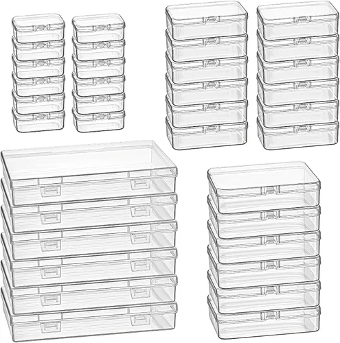 Miniatura 9 de Goodma Caja de almacenamiento de plástico rectangular de 36 piezas, color rosa Tamaños mixtos, tapas con bisagras, para objetos pequeños