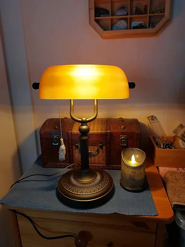 Miniatura 2 de Lámpara de escritorio de banqueros de vidrio naranja mate con interruptor de cadena de tracción Enchufe en accesorio