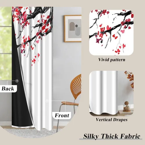 Miniatura 140 de Cortinas japonesas con pintura de tinta, monte Fuji, sol rojo, puesta de sol, hojas de bambú, cortinas de ventana para dormitorio, sala de estar