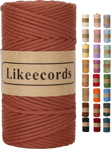 Miniatura 64 de Cordón de Algodón Trenzado 3mm x 109 yardas - Cuerda de Macramé Colorida para Manualidades, Ganchos, Colgantes de Pared - 100% Algodón Natural