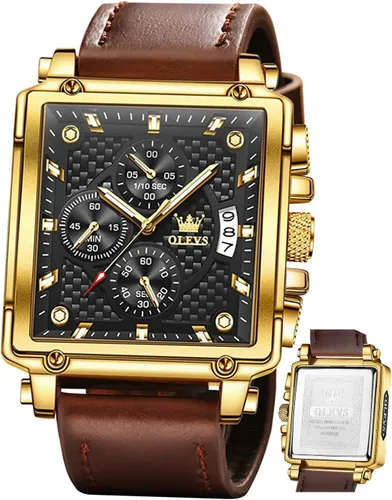Miniatura 17 de OLEVS Relojes cuadrados para hombre, cronógrafo de cuero marrón, reloj de negocios de moda, luminoso, impermeable, relojes de pulsera casuales