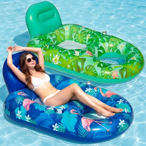 Miniatura 10 de FindUWill Sillas flotantes de piscina para adultos, paquete de 2 sillas flotantes grandes de 65 x 42 pulgadas, tumbona inflable para piscina