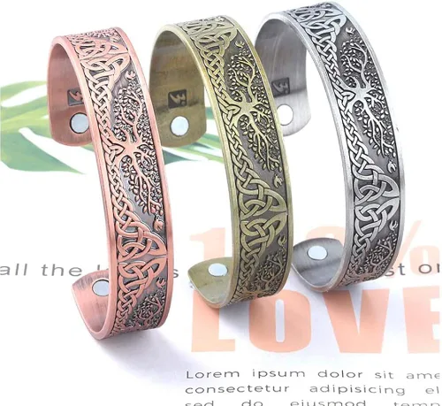 Miniatura 6 de Yggdrasil - Pulsera de acero inoxidable con diseño del árbol de la vida del mundo para el cuidado de la salud, para hombre (plata antigua), Zinc,