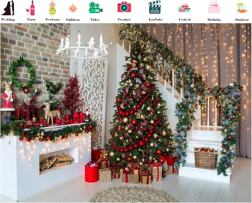Miniatura 2 de Telón de fondo de fotografía de Navidad de 5 x 3 pies, escena de Navidad, decoración de árbol de Navidad, fondo para fotografía, chimenea