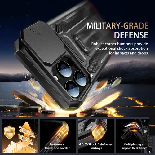 Miniatura 3 de MERRO Funda para iPhone 13 Pro con protector de pantalla, protección de cámara deslizante, funda resistente de grado militar con soporte magnético