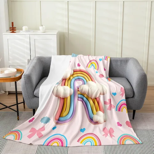 Miniatura 16 de Erosebridal Rainbow English Alphabet Fleece Throw Blanket 40"x50" - Ultra-Soft for Couch Sofa Bed,Cartoon Letters Flannel Blanket,Love Hearts Fuzzy