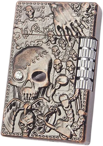 Encendedor antiguo de calavera tallada, encendedores vintage de metal fresco, recargables, encendedores novedosos para hombres para ideas de velas