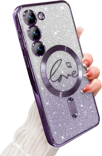 Miniatura 39 de ZONRW - Funda para Samsung Galaxy S22 Ultra magnética, para mujeres y niñas, cubierta trasera suave, lujosa, con corazón de amor, bling, degradado