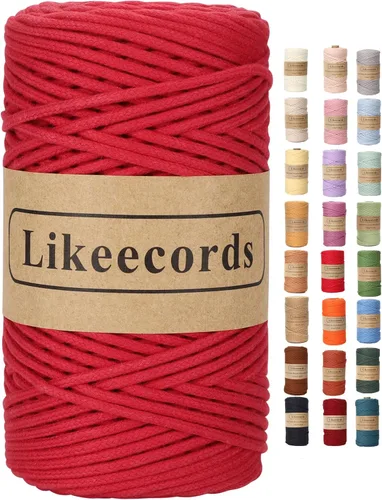 Miniatura 17 de Cordón de Algodón Trenzado 3mm x 109 yardas - Cuerda de Macramé Colorida para Manualidades, Ganchos, Colgantes de Pared - 100% Algodón Natural