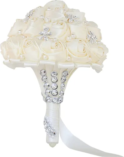 Miniatura 15 de XINNI Ramo de boda negro para novia, dama de honor, satén con diamantes de imitación y perlas para boda, fiesta de quinceañera, negro y marfil