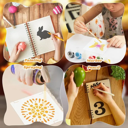Miniatura 4 de 100 plantillas para pintar en madera, plantillas reutilizables para manualidades, plantillas de dibujo, papel de pared festivo para bricolaje, álbum