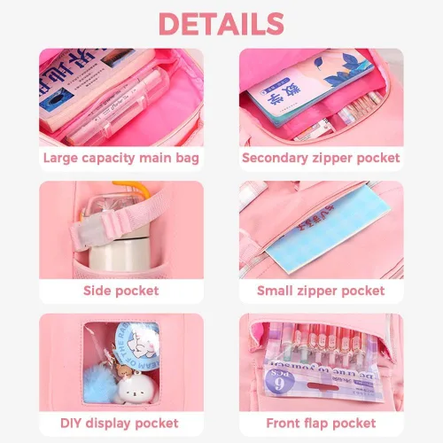 Miniatura 6 de Linda mochila kawaii para adolescentes y niñas, mochila kawaii para estudiantes de escuela primaria, escuela secundaria, mochila de viaje estética