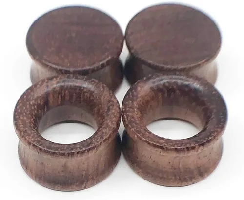 Miniatura 6 de Piercingpops 2 pares de tapones para los oídos de madera natural marrón con doble expansor de calibre de oreja estirado piercing corporal joyería