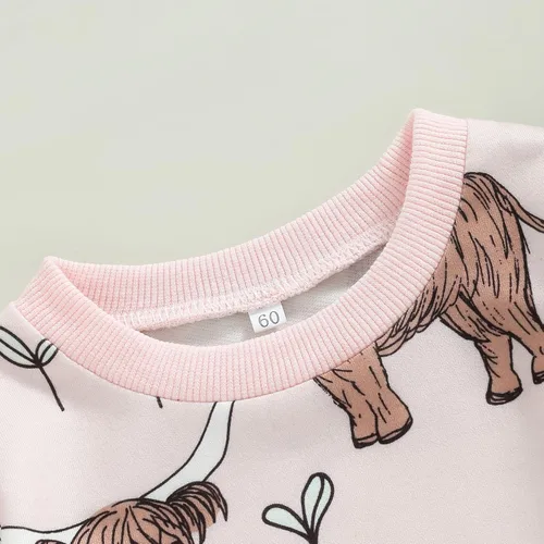 Miniatura 4 de Ropa occidental para bebé, niño, niña, sudadera con estampado de vaca de las tierras altas, mameluco de burbujas, traje de vaquero para bebé