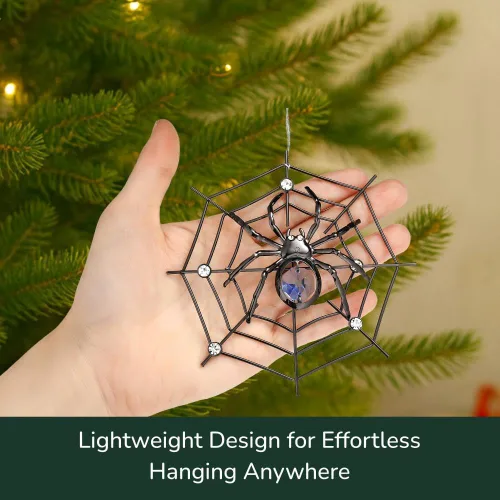 Miniatura 4 de Ornamento colgante de araña negra de Matashi para árbol de Navidad con cristales azules y transparentes – Decoración de telaraña de araña