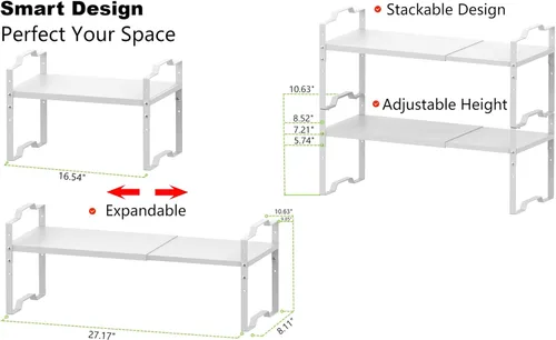 Miniatura 5 de Jojocross Estante expandible para organizador de gabinete, estante de especias apilable ajustable en la cocina y el baño, para mostrador, despensa